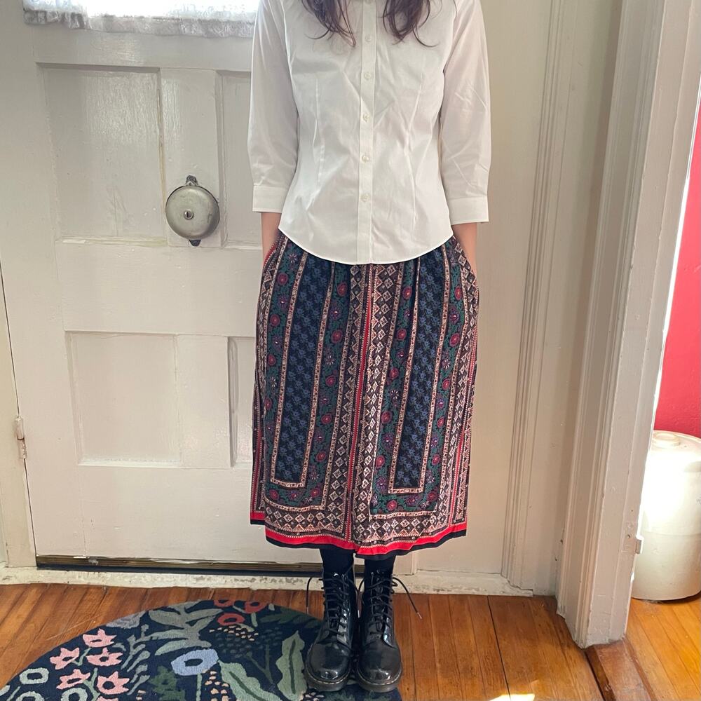 Lombardi Inc. Vintage Size 16 Floral A-Line Peasant Cottagecore Folk Midi Skirt